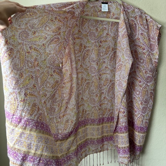 J. Crew Linen Blend Boho Paisley Printed Fringe Trim Beach Poncho Swim Cover Up - Picture 9 of 11